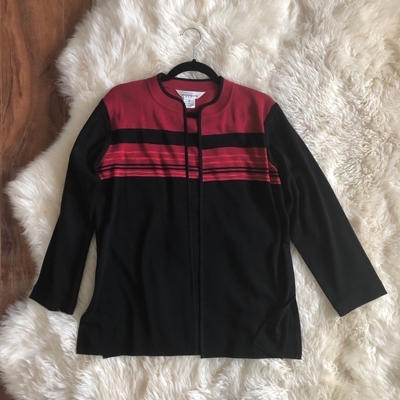 Misook Knit Open Front Cardigan Sweater Stripe L - Picture 2 of 6